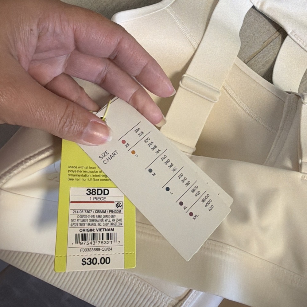 All in Motion High Support Front Zip Sports Bra Cream 38DD Adjustable Straps - Picture 8 of 10